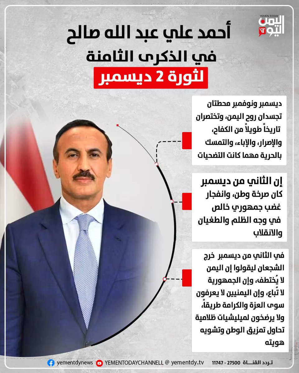 #ديسمبر و #نوفمبر محطتان تجسدان روح #اليمن، وتختصران تاريخاً طويلاً من الكفاح، والإصرار، والإباء، والتمسك بالحرية مهما كانت التضحيات