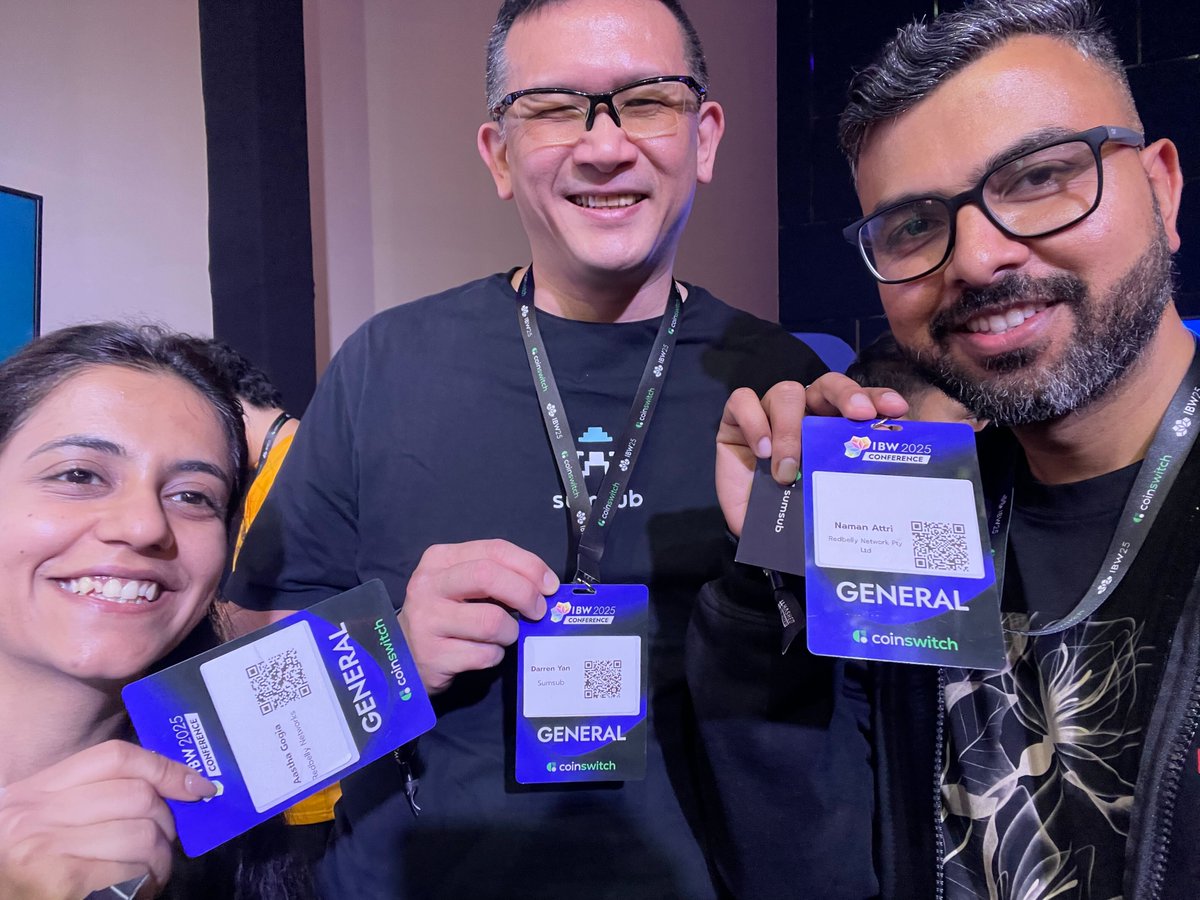 Live from India Blockchain Week <a href="/IBWofficial/">India Blockchain Week (IBW) Conference | 2-3 Dec</a> 🇮🇳

Naman, Navneet &amp; Aastha are representing Redbelly in Bangalore 🔥

And in true conference magic, during a conversation about NPCI + RWAs, <a href="/darren_yan/">Darren Yan</a> (<a href="/sumsub/">Sumsub</a>) overheard the word “KYC”… and instantly joined the chat 😄