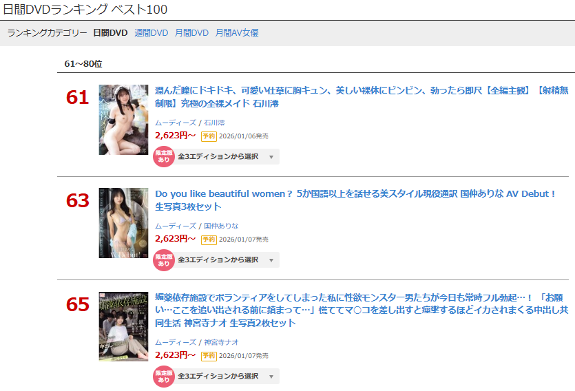 ＼本日限定版情報解禁／

▶日間 DVD 65位(12/02)
【数量限定】媚薬依存施設でボランティアをしてしまった私に性欲モンスター男たちが今日も… 生写真2枚セット
al.fanza.co.jp/?lurl=https%3A…

【BD版】
al.fanza.co.jp/?lurl=https%3A…

▾動画▾
al.fanza.co.jp/?lurl=https%3A…

#神宮寺ナオ #PR <a href="/nao_jinguji/">神宮寺ナオ</a>