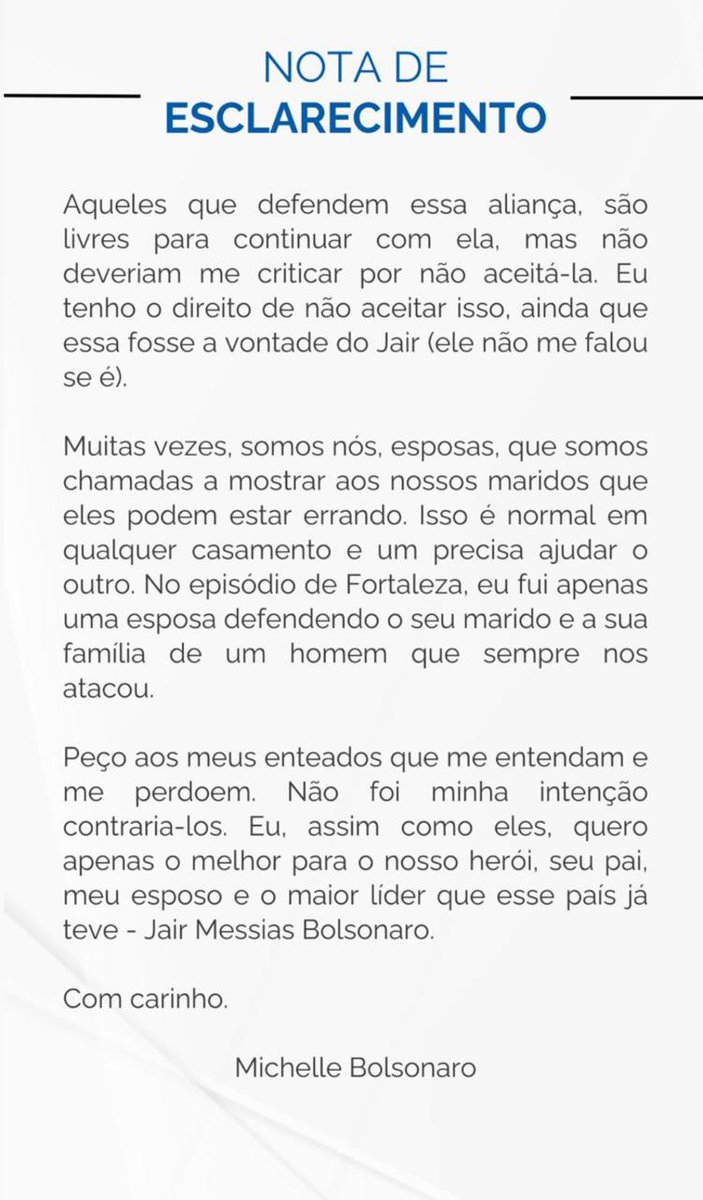 A única que está defendendo Bolsonaro nessa história toda é a Michelle.