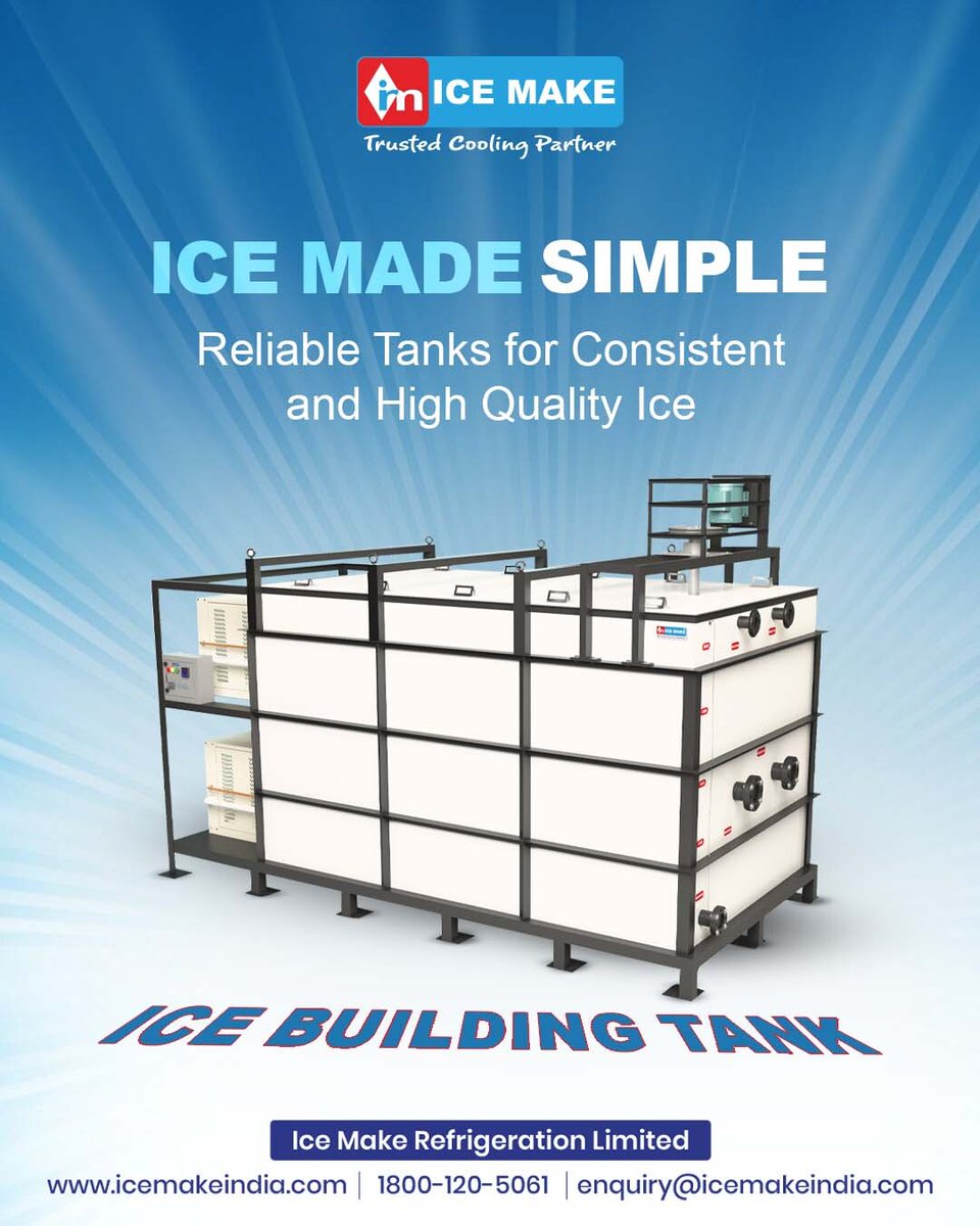 IceMakeRef's tweet image. Power Up Your Ice Game!

• High-volume ice production 
• Minimal power load 
• No heavy civil work needed 

Our Ice Building Tanks store ice and water efficiently, ensuring uninterrupted cooling for your dairy industrial needs.

#IceMakeRefrigeration #IceMakeIndia