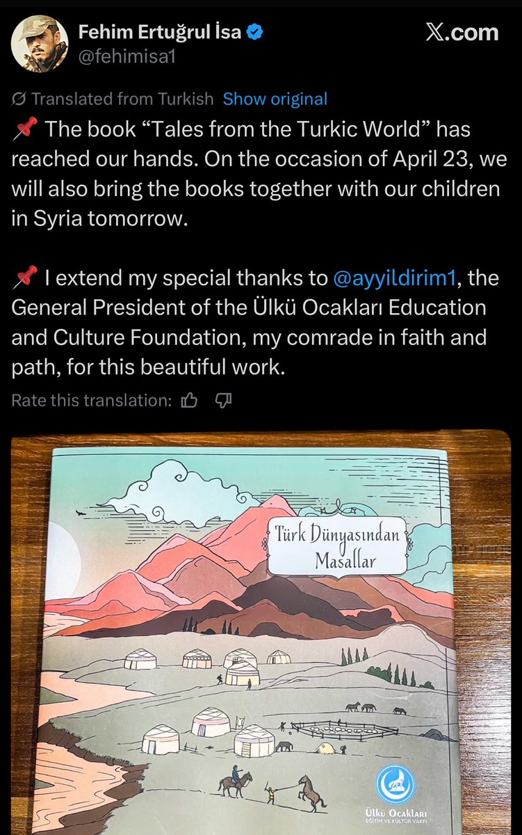 LindseySnell's tweet image. Once again, I want to point out that the deputy defense minister of minority-rich Syria is openly a Turkish Grey Wolf. He praised Armenian genocide architect Enver Pasha and promoted a propaganda book for kids published by the Ülkü Ocakları (official Grey Wolves org in TR)