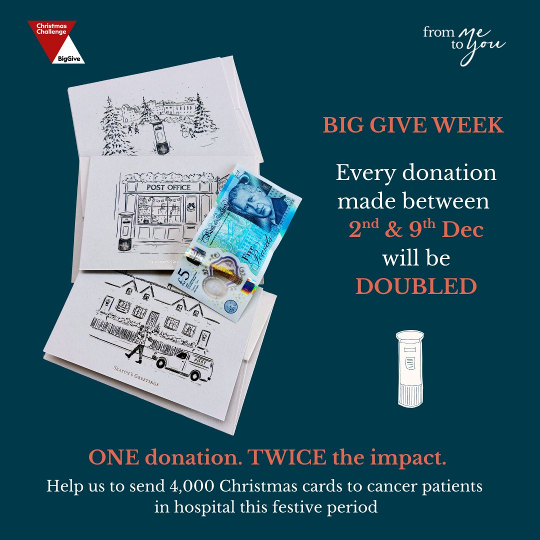 frommetoyou01's tweet photo. Our Christmas fundraiser starts today! We’re trying to raise £10k to send 4,000 cards to cancer patients in hospital. All donations are doubled until 9 Dec via @BigGive. You can donate 👇or share to spread the word. https://t.co/El0SouGkG9 https://t.co/bztaFHX6FZ