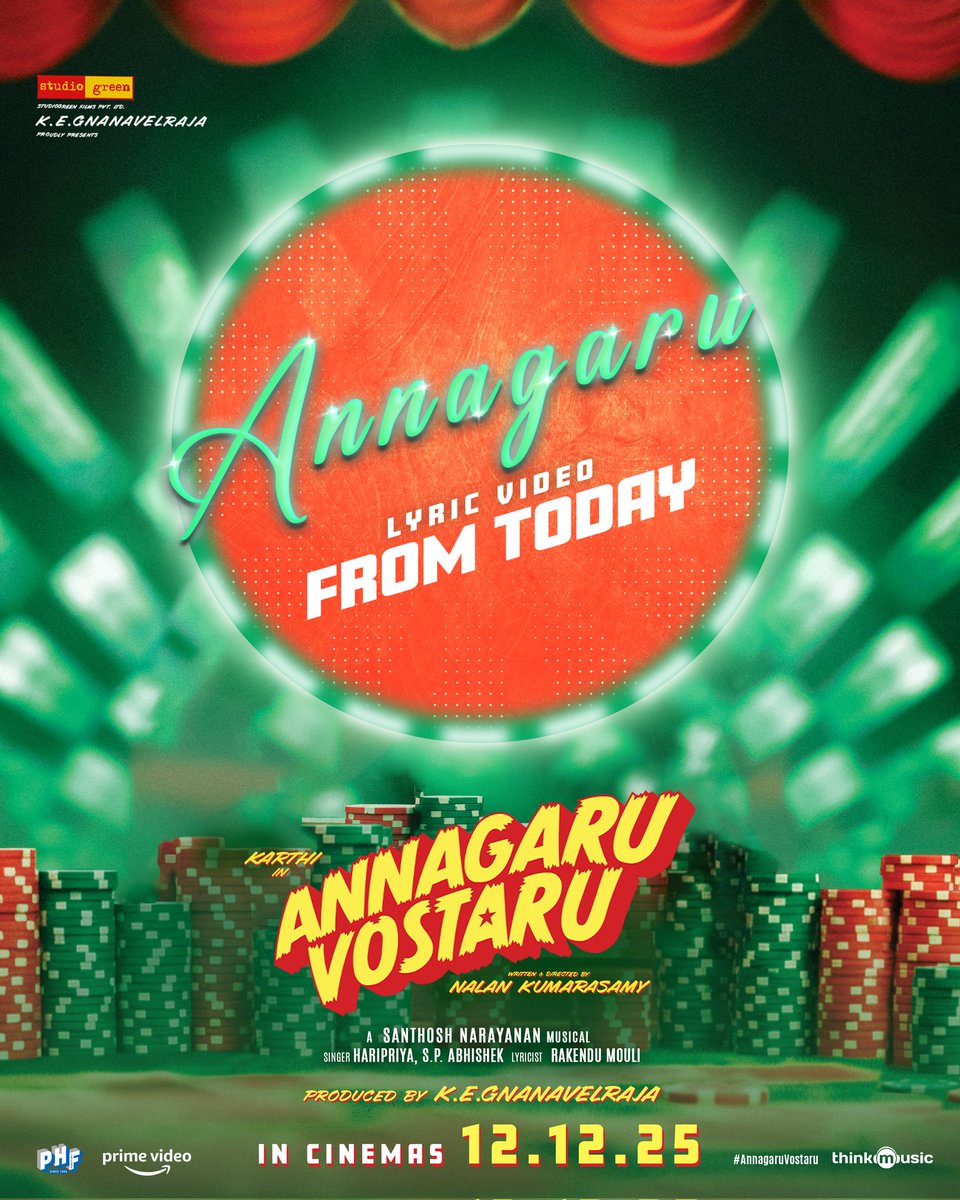 Ready to Vibe? 🥁🕺
#Annagaru Lyric Video, Today at 5pm 

<a href="/Karthi_Offl/">Karthi</a>'s #AnnagaruVostaru Arrives on December 12! See you in theatres..🎬💥

#AnnagaruVostaruOnDec12 

A #NalanKumarasamy Entertainer
A <a href="/Music_Santhosh/">Santhosh Narayanan</a> Musical

#StudioGreen <a href="/gnanavelraja007/">gnanavelraja</a> <a href="/IamKrithiShetty/">KrithiShetty</a>