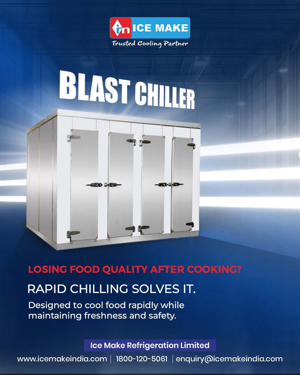 IceMakeRef's tweet image. Keep freshness locked in and food quality at its best.
Ice Make Blast Chillers rapidly bring down food temperature to preserve taste, texture, and safety, ensuring zero compromise from kitchen to service.

#IceMakeRefrigeration #IceMakeIndia #CommercialRefrigeration