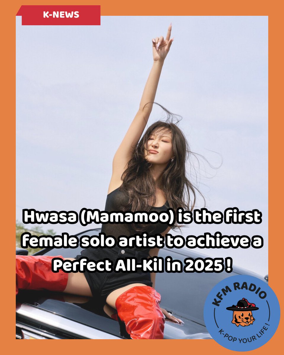 She is only the 4th artist to make a Perfect All-Kill in 2025 but the 1st female soloist ! 

Congratulations to the Queen for this achievement! 🔥

​#hwasa #MAMAMOO #goodgoodbye #allkill #KPOP