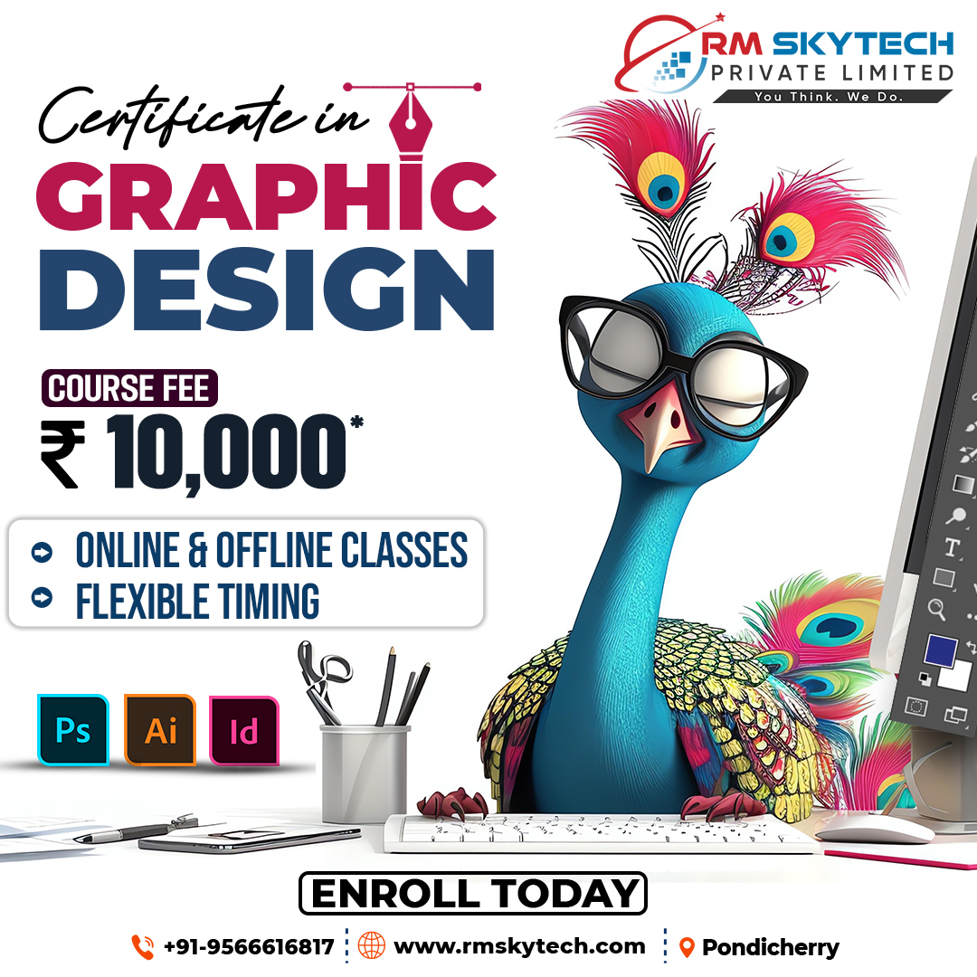 RMSkyTech1's tweet image. Unleash your creativity! 🚀 Get your Certificate in Graphic Design for just ₹10,000 at RM SKYTECH Private Limited in Pondicherry.
#GraphicDesignCourse #CertificateInGraphicDesign #RMskytech #Pondicherry #Puducherry #DesignSchool #LearnPhotoshop #LearnIllustrator #InDesign