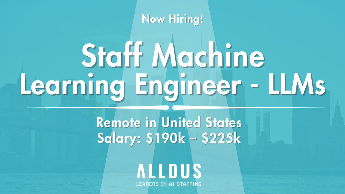 AlldusAI's tweet photo. A leading #Fintech innovator in #NewYork is hiring a Staff #MachineLearning Engineer to lead the development and customization of #GenerativeAI &amp; large language models (#LLMs) solutions for #financial use cases

💻Apply Now 👉https://t.co/bVdn3c1YQy

#machinelearningjobs https://t.co/Sinwx8vPmN