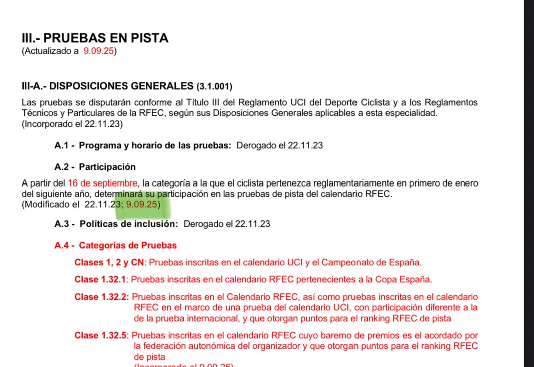 ¿ Porque un reglamento de clasificación, de un campeonato nacional sale 4 meses antes?,  debería tener un año completo para clasificarse, es de lógica, lesiones, enfermedades, planificación... Digo yo de campeonato a campeonato¿no?  <a href="/RFECiclismo/">Real Federación Española de Ciclismo</a> 
<a href="/TrackPiste/">Track Piste</a>