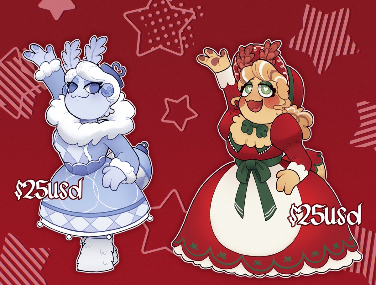 Qelo_draws's tweet image. New Christmas Adopts (PayPal)

They are butterflies, but I didn&apos;t give them wings because I was short on time, so you can decide without adding wings to the design 💖

Available: 
🎄Blue butterfly $25usd
🎄Red butterfly $25usd
#adoptable #adopts #puppetoc