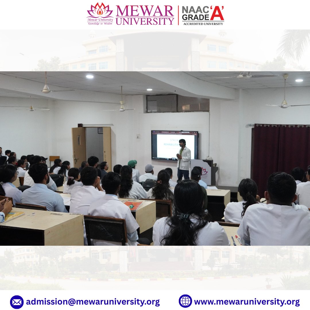 universitymewar's tweet image. 🌟 Guest Lecture on #StrokeRehabilitation at Mewar University
The Department of #Physiotherapy successfully conducted an insightful #GuestLecture on “Stroke Rehabilitation” on 01 December 2025.

#MewarUniversity #NeuroRehab #HealthcareEducation #ClinicalSkills #Chittorgarh