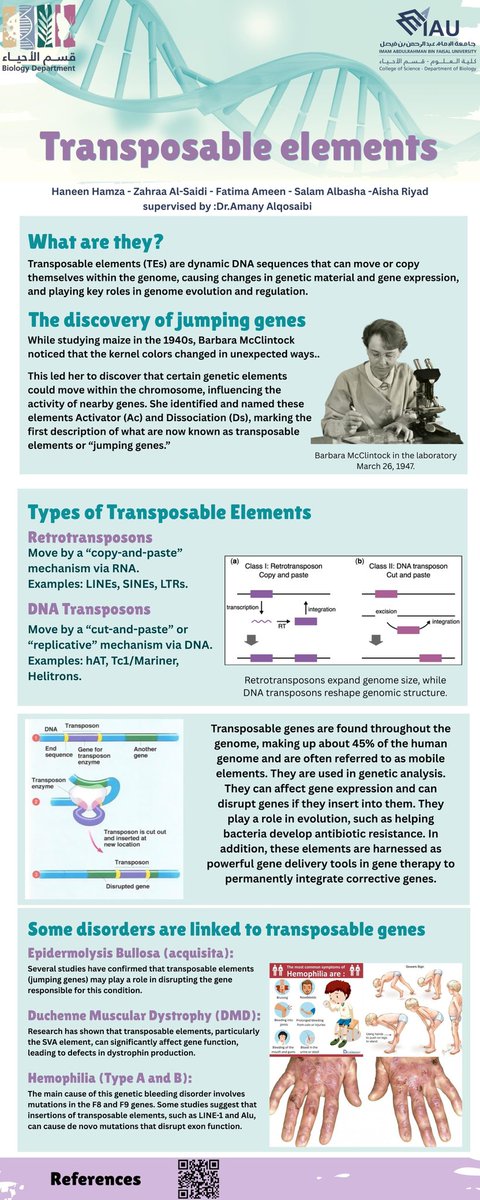 اكتشفوا جمال العلم خلف العناصر القافزة وكيف تغيّر الجينات داخل خلايانا 🧬✨ .

#سلسلة_الانشطة_المنهجية
نشاط مقرر #Molecular_biology 
#نشاط_مقرر_الوراثة_الجزيئية
<a href="/bioClub_iau/">نادي الأحياء | BIOLOGY CLUB</a>
<a href="/DepOfBiology/">Department of Biology</a>
 <a href="/AmanyALqosaibi/">Dr. Amany</a>