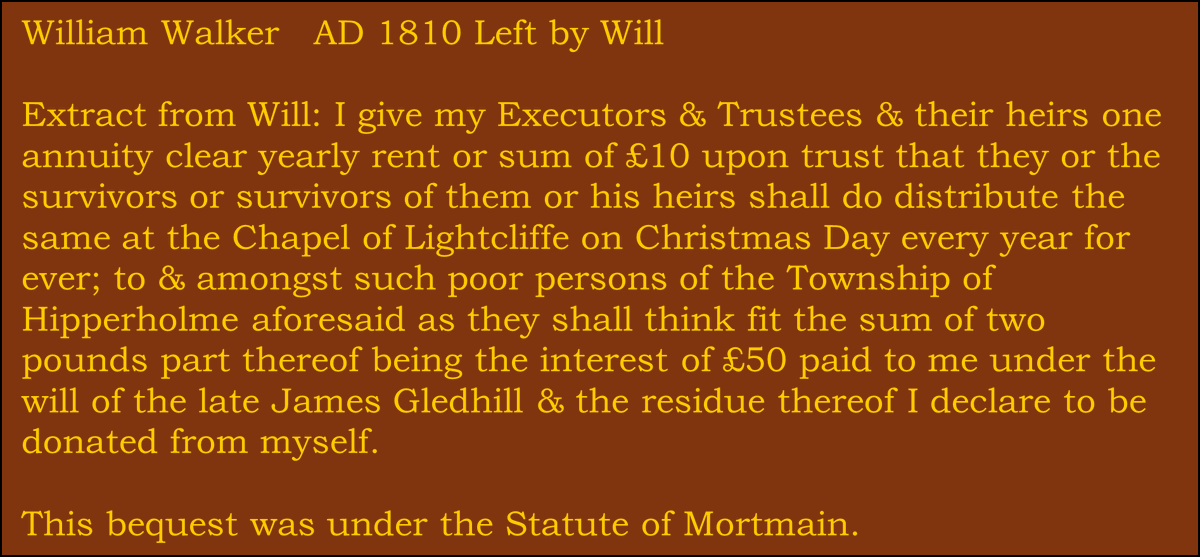 FOSMchurchyard's tweet photo. This is the transcript of what it says on the Benefactors' Board in Lightcliffe tower detailing William Walker's bequest which his niece #AnnWalker continued. Again @SearchingForAnn are supporting Brighouse Foodbank.
Click here: https://t.co/LlrabVycEw https://t.co/7wXQfe3dSg