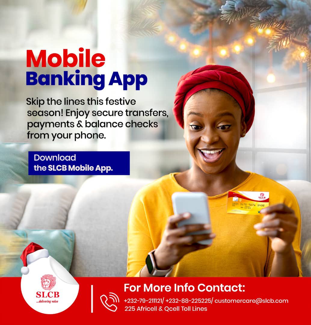 LeoneBank's tweet image. Skip the lines this festive season. 
Enjoy secure transfers, payments &amp;amp; balance checks from your phone.
Download the SLCB Mobile App.

#MobileBanking
#YourTrustedPartner
#SLCB
#DeliveringValue