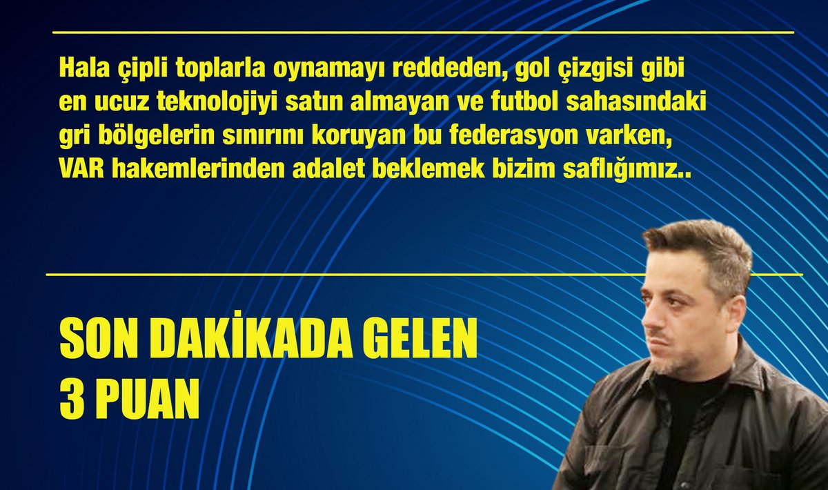 SON DAKİKADA GELEN 3 PUAN

🔘 Bir Fenerbahçe-Galatasaray derbisi daha geride kaldı. Yine tatsız tuzsuz bir futbol ve stres dolu dakikaları geride bıraktık.

🔘 Bunun sebebi son 3 yıldır şampiyonluğu bu iki maça indirgeyen, talimatlı spor medyasının bilinçli şekilde bu algıyı