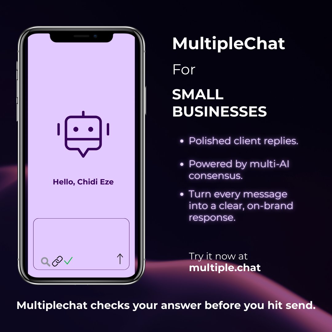 ai_multiplechat's tweet image. Small businesses: Multi-AI consensus delivers polished client replies that build lasting trust.
#bizAI #clientrelations #efficiency