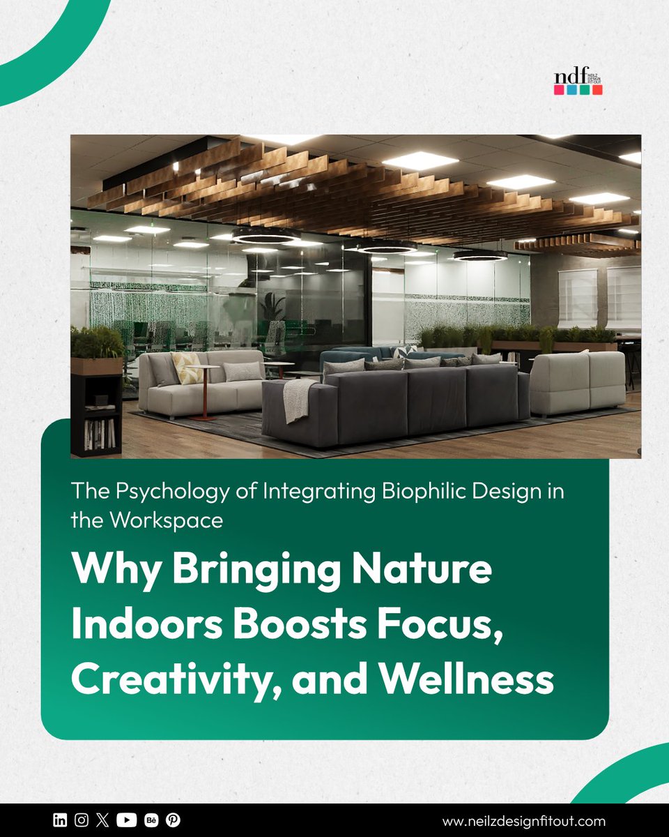 neilzdesign's tweet image. Biophilic design does more than elevate aesthetics — it enhances performance.
 Swipe through to discover the psychology behind it.

 Want a workspace that feels alive? Let’s design it.

#neilzdesign #biophilicdesign #workspacedesign #officedesign