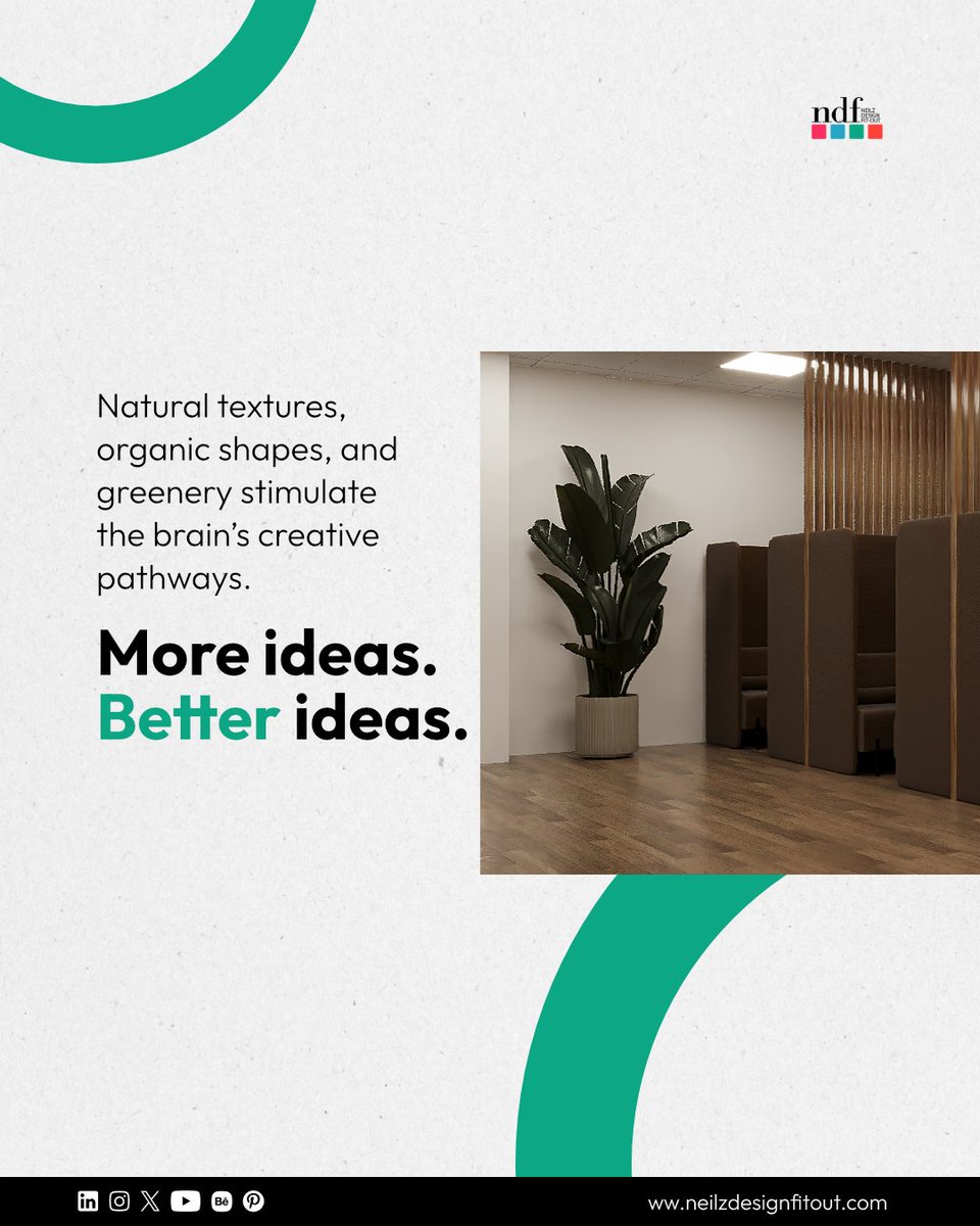 neilzdesign's tweet image. Biophilic design does more than elevate aesthetics — it enhances performance.
 Swipe through to discover the psychology behind it.

 Want a workspace that feels alive? Let’s design it.

#neilzdesign #biophilicdesign #workspacedesign #officedesign