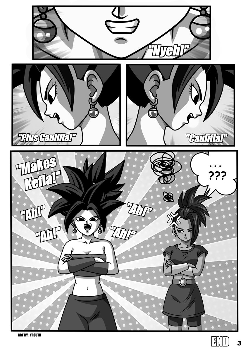 yrsuth's tweet photo. " Now I finally know why Kefla’s face looked so familiar 
Thanks for the explanation, Caulifla. " 😂
Mini comics Kale &amp; Caulifla’s Daily Life #1
3 pages of pure bullshit 😅
#DragonBallSuper #Caulifla #Kefla #DBS #Kale https://t.co/67y0kuajei