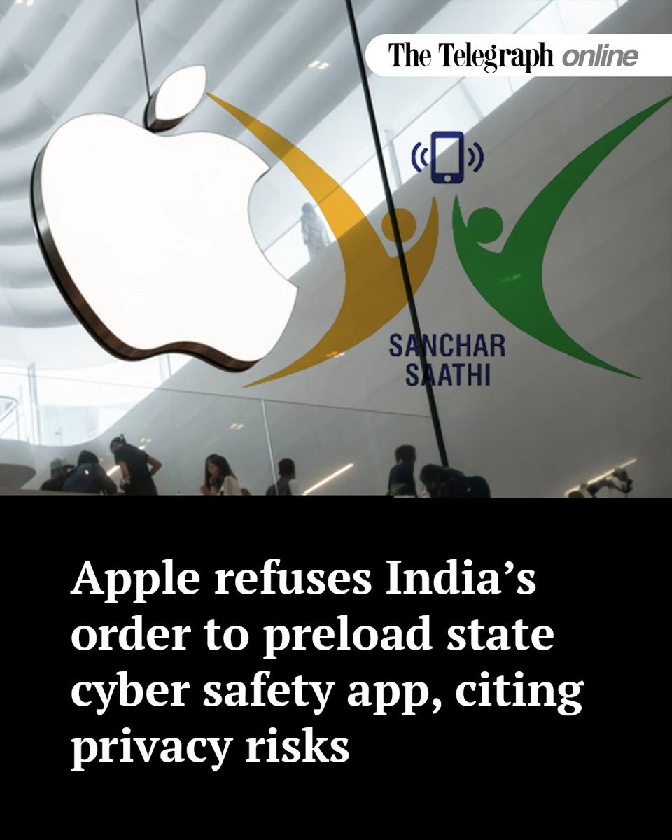zoo_bear's tweet photo. Apple says NO.  Apple does not plan to comply with India's mandate to preload smartphones with a state-owned cyber safety Sanchar Saathi app https://t.co/67uVYZqoXv