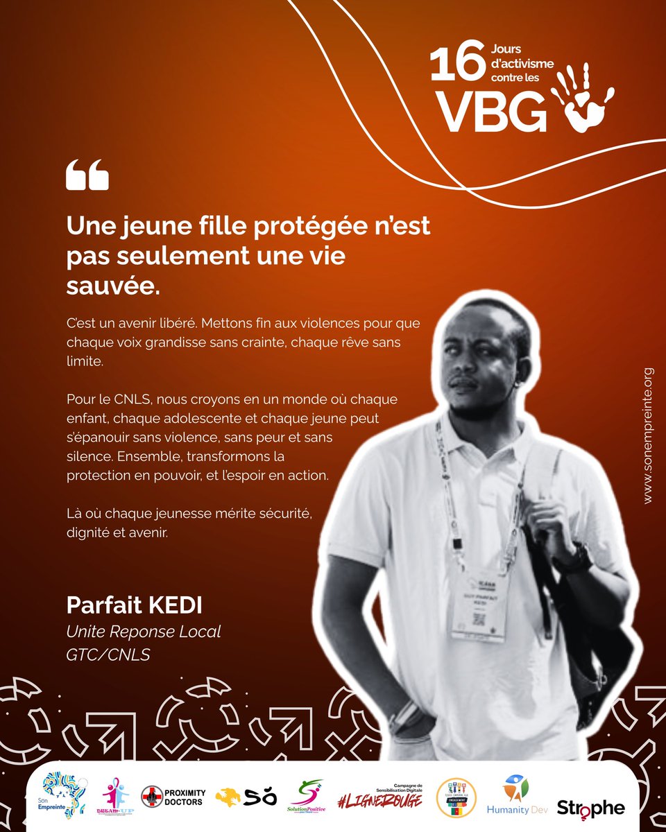 Dans le cadre des 16 jours d’activisme, Son Empreinte relaie aujourd’hui la pensée de Parfait KEDI, qui nous rappelle ceci :

À #SonEmpreinte, nous partageons pleinement cette vision : transformer la protection en pouvoir,
et l’espoir en action.

🌐 sonempreinte.org