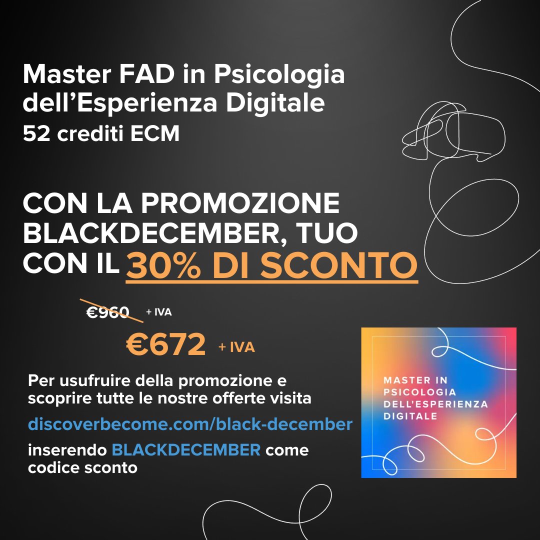 BecomeHub's tweet image. 🎓 BLACK DECEMBER è attivo!
Solo fino al 7 dicembre, tutti i corsi FAD BECOME sono scontati del 30%.
 
🎁 Codice: BLACKDECEMBER
🔗 Scopri l’offerta: discoverbecome.com/black-december