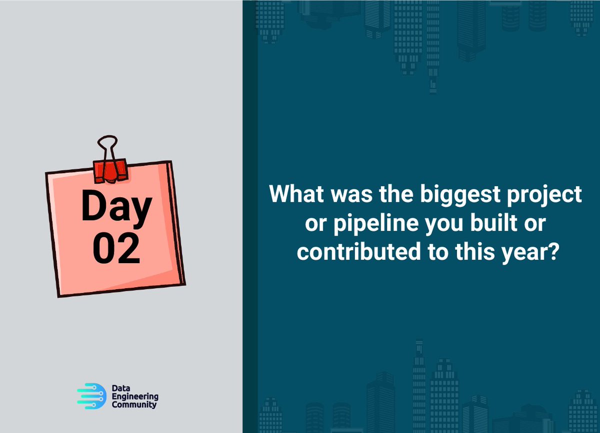 data_dec's tweet image. ✨Day 2

📌What was the biggest project or pipeline you built or contributed to this year?

#31DaysofDataEngineeringChallenge
#dataengineering
#dataengineers