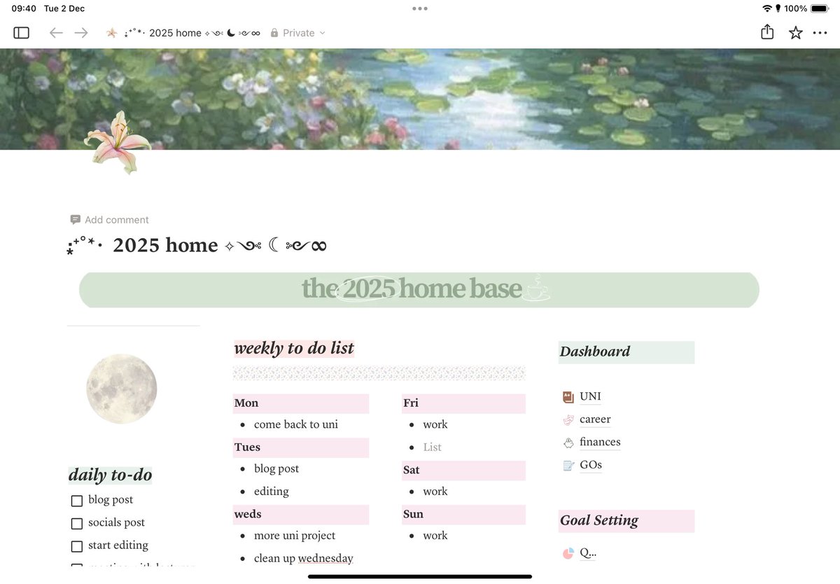 NO1LIKESYLUS8_8's tweet image. no.3 NOTION !!! 

i can’t stress enough how much i love notion. its the perfect way to keep my life organised and with the right template its so easy to navigate. this is the template i used for my recent one 

alexiseldredgetemplate.notion.site/my-planner-tem…