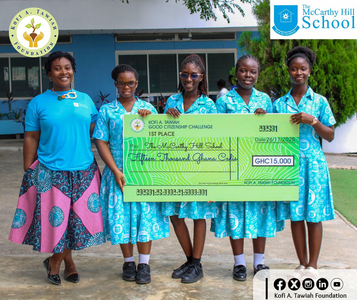 KofiATawiahfdn's tweet image. It was all joy at The McCarthy Hill School as the team received their award for being recognised as the winners of the 2nd edition of the Kofi A. Tawiah Good Citizenship Challenge.
#CharacterFirstEducation #characterdevelopment #education
#ktawiahfoundation #Values #character