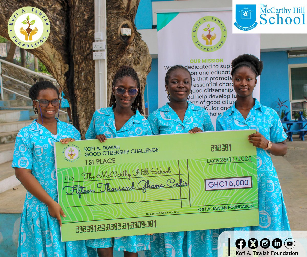 KofiATawiahfdn's tweet image. It was all joy at The McCarthy Hill School as the team received their award for being recognised as the winners of the 2nd edition of the Kofi A. Tawiah Good Citizenship Challenge.
#CharacterFirstEducation #characterdevelopment #education
#ktawiahfoundation #Values #character