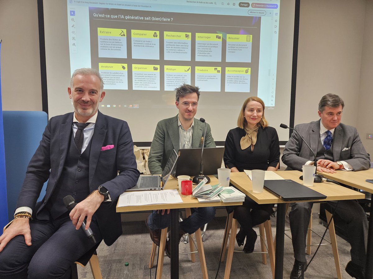 📷Fin de première table ronde avec <a href="/C_Frassa/">Christophe Frassa</a> sénateur, Arthur Sauzé et Virginie Lefebvre-Dutilleul #avocats <a href="/EYFrance/">EY France</a> L'#IA générative et les métiers du droit : agir plutôt que subir. #barreau92