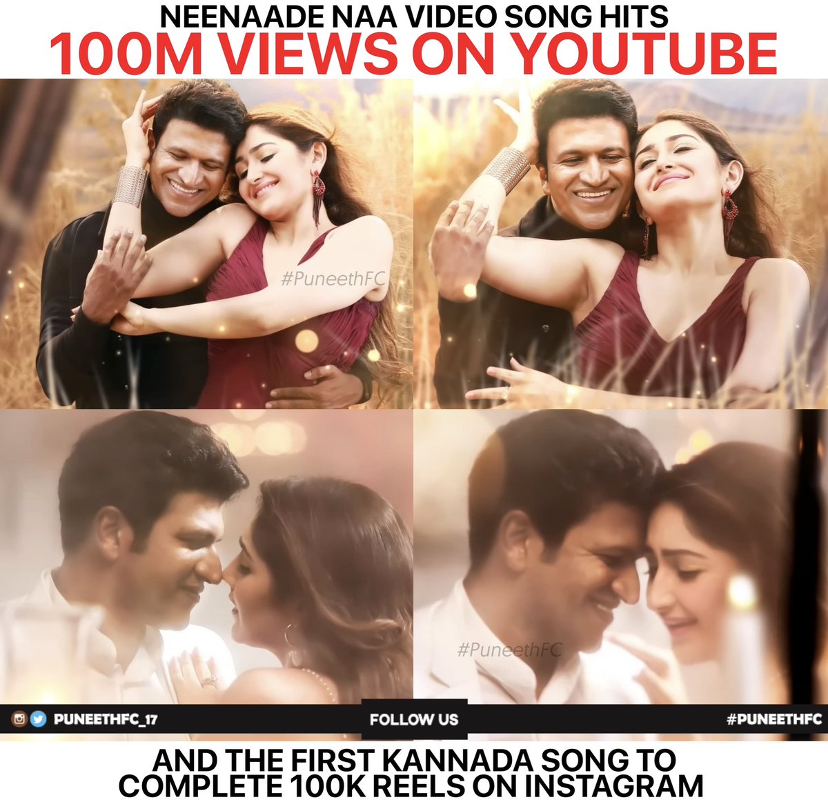 PuneethFC_17's tweet photo. 100 Million love for #NeenaadeNaa video song on YouTube 😍❤️
Kfi’s first song to hit 100K Reels on Instagram♥️💥
🔗 https://t.co/LvnGQbo1YL
@PuneethRajkumar @sayyeshaa @SanthoshAnand15 @MusicThaman @hombalefilms @ArmaanMalik22 @shreyaghoshal
#Appu29 #Yuvarathnaa https://t.co/R86vuqYWf7