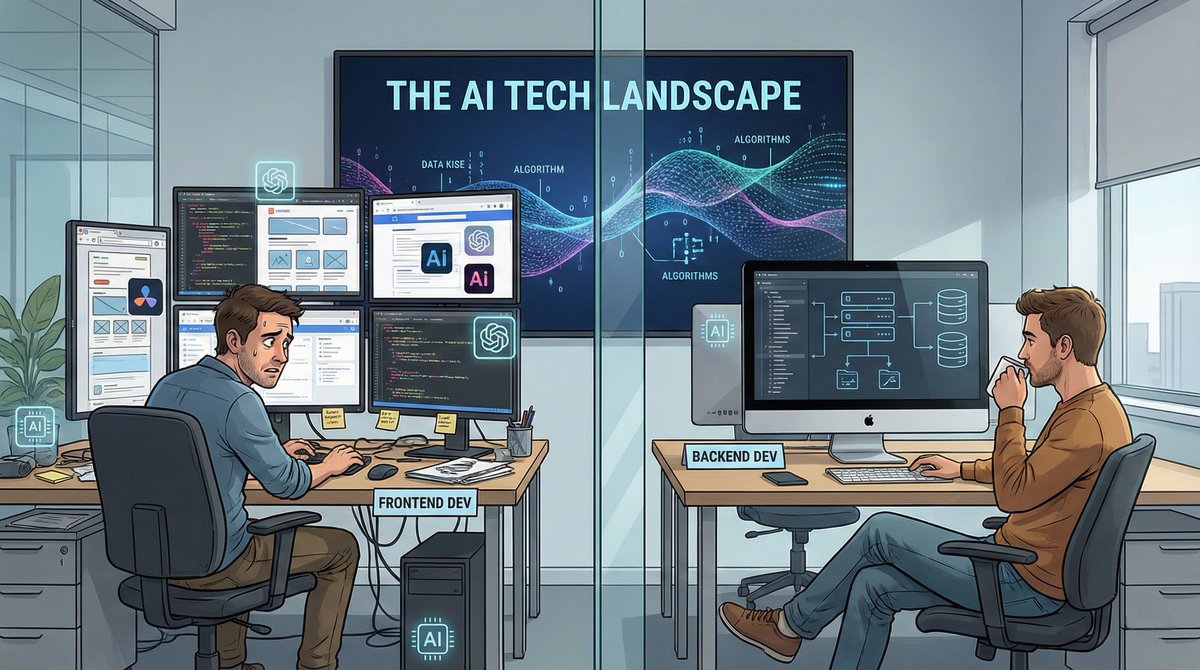 JagatiAdarsh's tweet image. The current AI vibe check: Frontend sweating, Backend contemplating. 😅☕️

As the landscape shifts rapidly, where do you stand? Is the future of tech jobs about adaptation or replacement?
Drop your views on how AI is reshaping our careers below! 👇
#AIinTech #FutureOfWork…