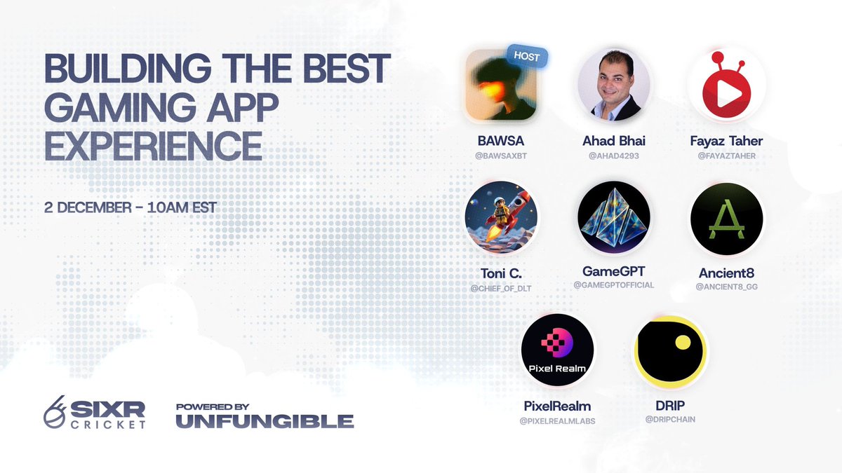 Join us on our weekly spaces tomorrow. 

Topic: Building the best Gaming app experience 

📅 December 02 - 10 AM EST

Set your reminders below!
I just joined First Innings V2 to <a href="/sixr_cricket/">SIXR Cricket</a>.

Complete tasks, post about $SIXR

Join using my referral link: firstinnings.sixrcricket.com/?r=77c3a1af24d3