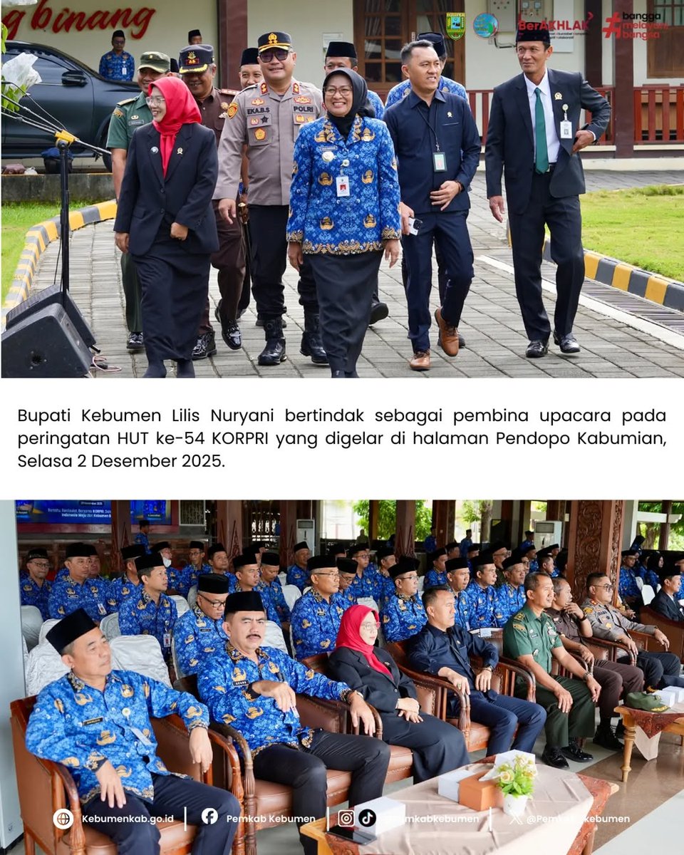 pemkab_kebumen's tweet photo. Enam ASN terbaik menerima penghargaan Anggota KORPRI Teladan yang diserahkan langsung oleh Bupati Kebumen Lilis Nuryani usai Upacara HUT ke-54 KORPRI di Halaman Pendopo Kabumian, Selasa (2/12/2025).#pemkabkebumen #kebumenberdaya #hutkorpri #asnteladan #asnkebumen https://t.co/JcsgVAXPEc