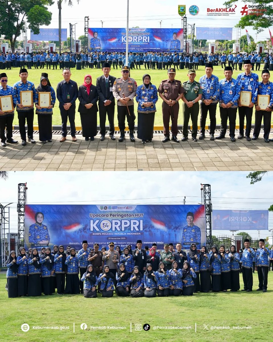 pemkab_kebumen's tweet photo. Enam ASN terbaik menerima penghargaan Anggota KORPRI Teladan yang diserahkan langsung oleh Bupati Kebumen Lilis Nuryani usai Upacara HUT ke-54 KORPRI di Halaman Pendopo Kabumian, Selasa (2/12/2025).#pemkabkebumen #kebumenberdaya #hutkorpri #asnteladan #asnkebumen https://t.co/JcsgVAXPEc