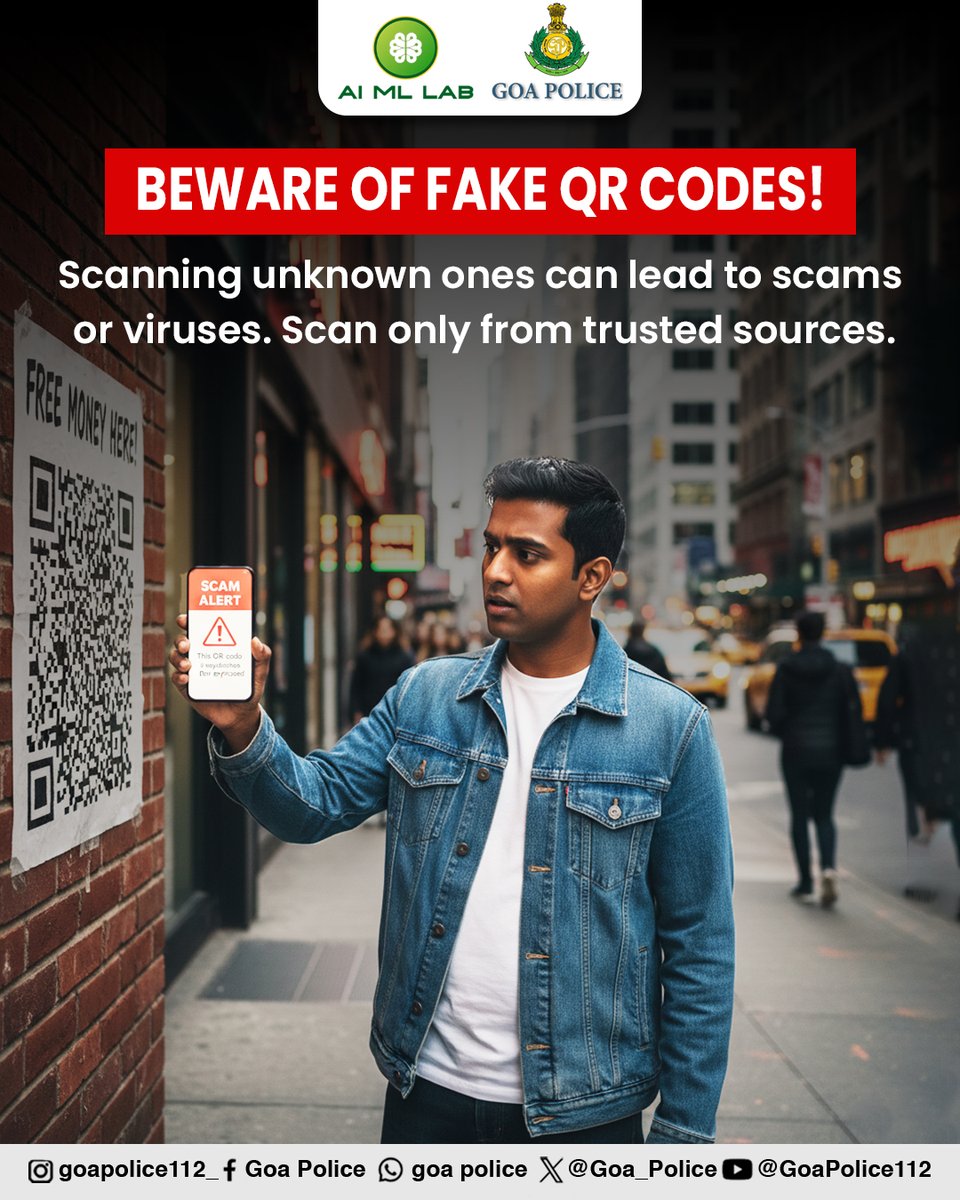 AIMLabGoaPolice's tweet photo. #QRFraud #PaymentSafety #OnlineScam #CyberAwarenessMonth #DigitalSecurity #ScanSmart #StayAlert #CyberSecurity @Goa_Police @Varsha270819 @DGP_Goa @SPCyberGoa @spnorthgoa https://t.co/jnjH02s5oU