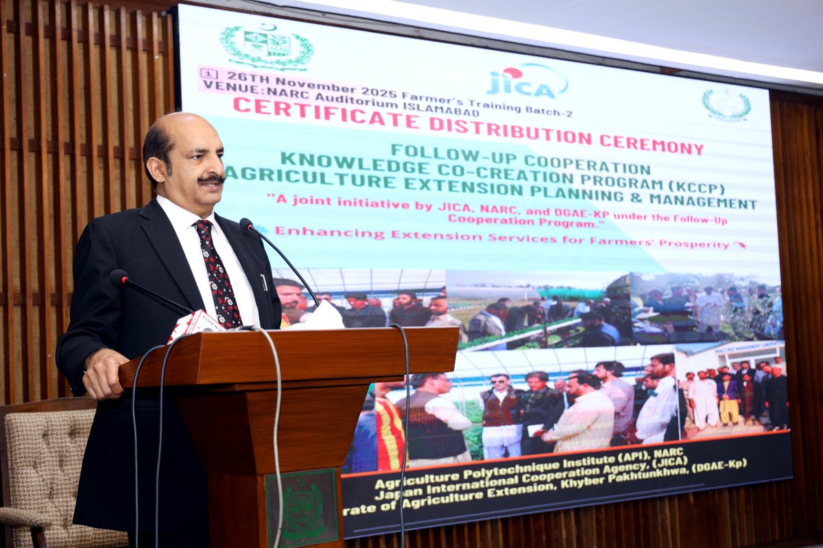 PARC_NARC's tweet photo. Certificate Distribution Ceremony of KCCP on Agriculture Extension Planning &amp; Management! JICA, NARC &amp; DGAE-KP join hands to boost agriculture skills in Pakistan. Dr. Khalid Mahmood, DG NARC, graces the occasion.#PARC #NARC #NFSR #KCCP #Agriculture #JICA #DGAEKP #Pakistan" https://t.co/PNOY3HEJPn