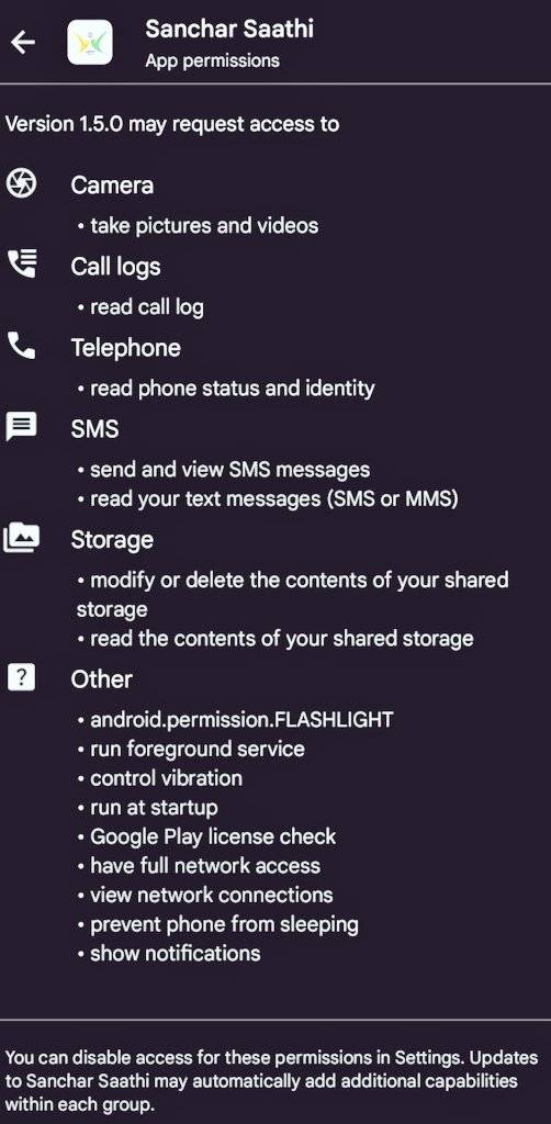 HPhobiaWatch's tweet image. Sanchar Saathi looks like those cheap chinese loan apps lmao

Only difference is it gives you options to disable these permissions