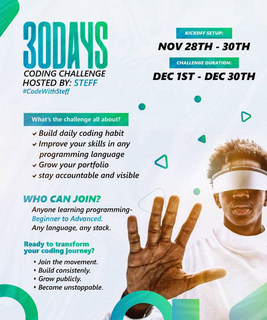 Makanjusegun's tweet image. &quot;Get ready for a coding adventure! I&apos;m taking on the #30DayCodingChallenge and I&apos;m excited to share my progress with you. Wish me luck! &quot;

Starting today Dec 2 till Dec 31st, I will be sharing my learning journey and the projects that I build daily. Stay tuned 😊 . 
@sqicict