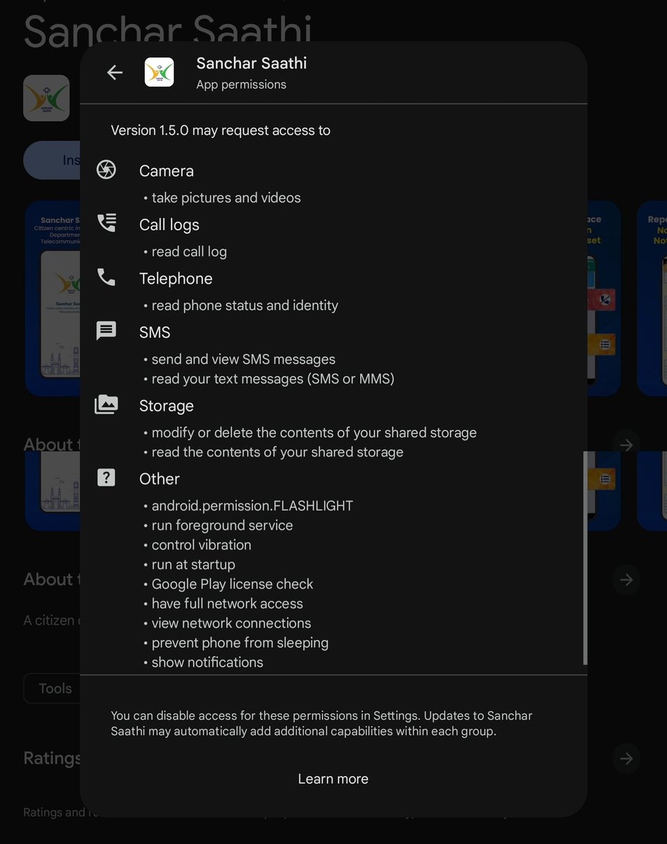 utsavtechie's tweet image. Permissions taken by the Sanchar Saathi app