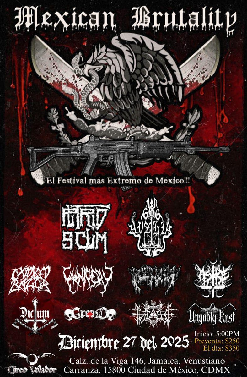 BBeat105's tweet photo. Several Cocks – Psicopata
Marraneitors – Los 3 gorecia
Oxidised Razor – Hedor,Putrefaccion y Muerte
#LasCarnitasDeBlastBeat
@obsceneextreme
#MexicanBrutality
#Subterranean666
#RottenBrainProductions
@circovolador
@gatocalavera
@CoyoteRec666
#StayBlast
#BlastBeat105 https://t.co/29CPpQI1vm