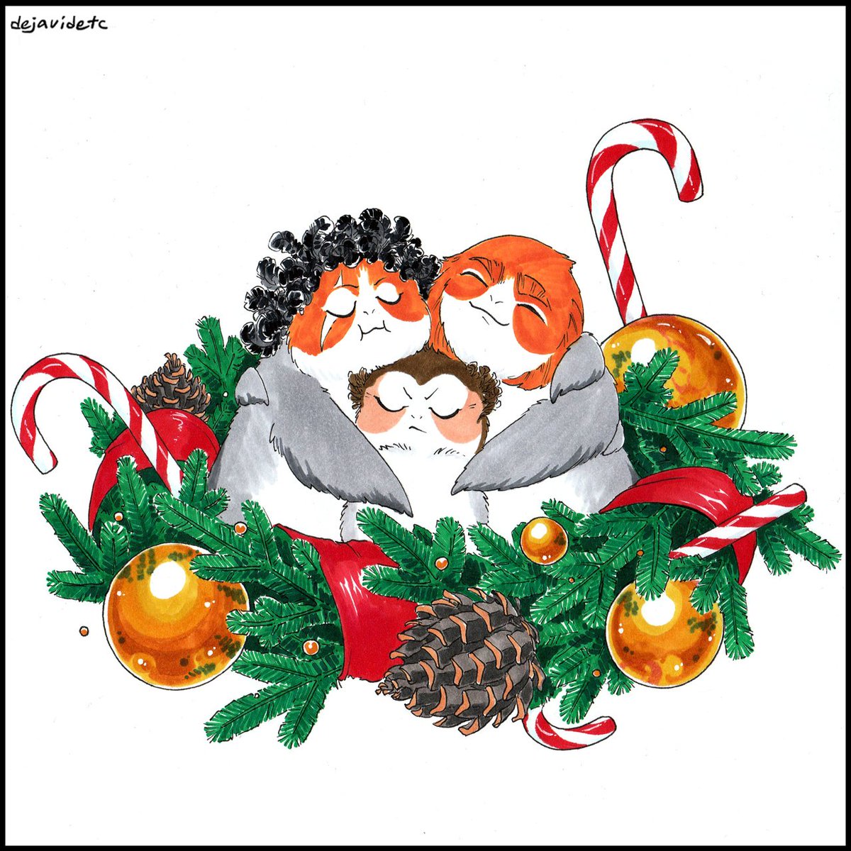 Yananiris's tweet image. Happy Holidays!

May wounds be mended and love bring happiness.

So says Leia for her boys.🎄

A lovely kylux porgs artwork by @dejavidetc 💕