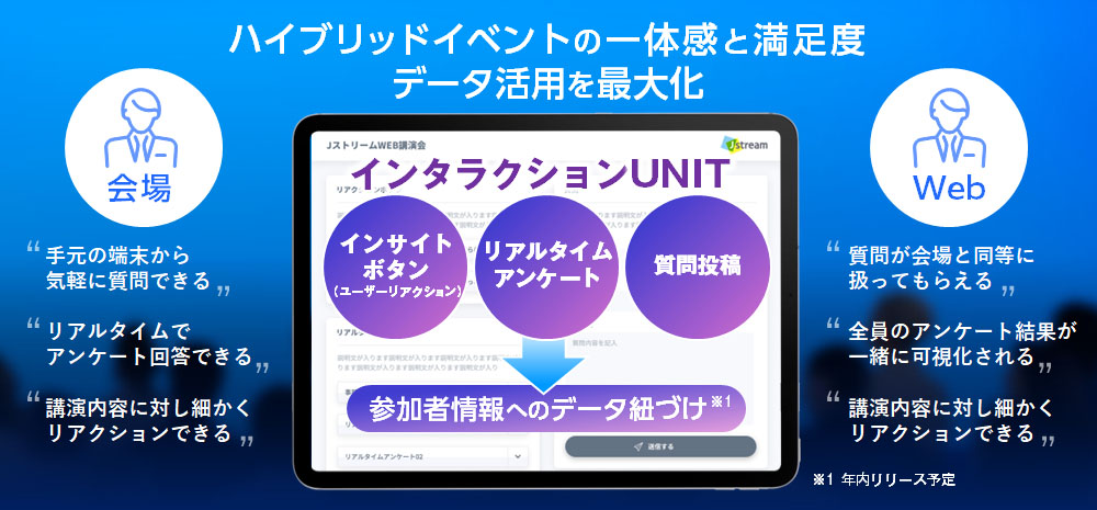 会場とオンラインの“見えない壁”をなくす！
新サービス 「インタラクションUNIT」 提供開始
✔ 会場・Web参加者が同じインタラクションを共有
✔ QRコードで簡単利用、専用アプリ不要
✔ データ活用でイベント改善に貢献
👉 詳細はこちら
stream.co.jp/news/news-7138…

#ハイブリッドイベント #医療講演会