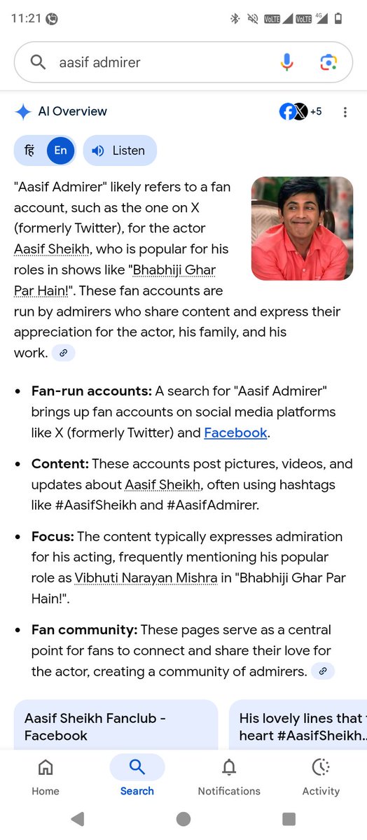 aasif_admirer's tweet photo. Finally Google Justified the answer what I want as a fan ๐ I am happy that all world seeing my account through the name of my King and a legend @iaasifsheikh sir
#AasifSheikh #Aasifians #Vibhuti #VibhutiNarayan #VibhutiNarayanMishra #AasifShaikh #Proudtobefan #AasifAdmirer https://t.co/wpnIYgzJ7x
