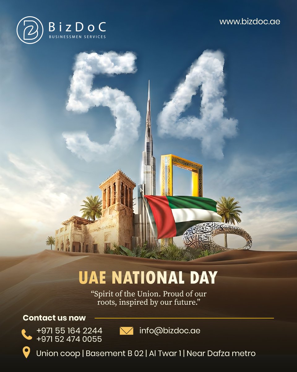 BizdocServices's tweet photo. Celebrating 54 years of unity, progress, and vision ✨
The UAE stands as a remarkable example of how heritage and innovation can flourish together. https://t.co/AubfEv4kTV