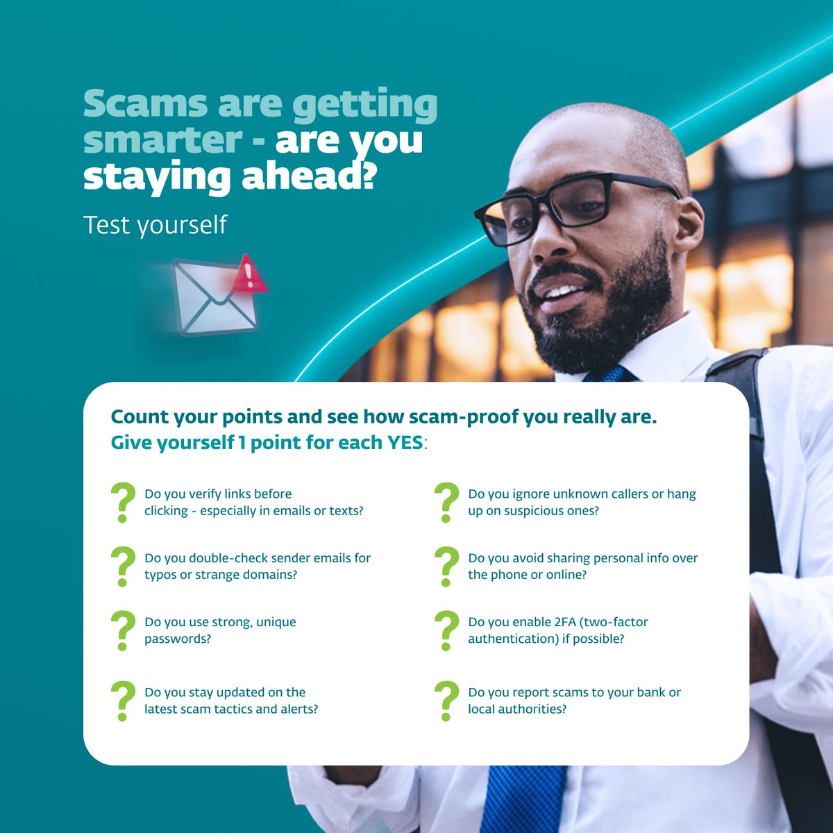 🚨Scams are getting smarter — are you keeping up?
Count your YES answers and check your score:

🔢 Score check:
6–8: You’re a scam-fighting ninja
3–5: You’re aware, but could level up
0–2: Time to armour up

Drop your score in the comments.

#ESET #ProgressProtected #Scams