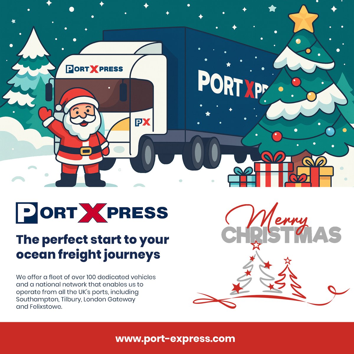 portexpress's tweet image. Merry Christmas from Port Express - Over 20 years providing quality, reliable, UK container transport services.
port-express.com
#20years #containertransport #freight #logistics #transport #PortExpress