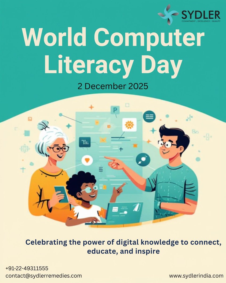 SydlerRemedies's tweet image. Digital literacy opens doors to opportunity.
This World Computer Literacy Day, let’s empower every mind to thrive in a tech-driven world. #WorldComputerLiteracyDay
#ComputerLiteracy
#DigitalLiteracy