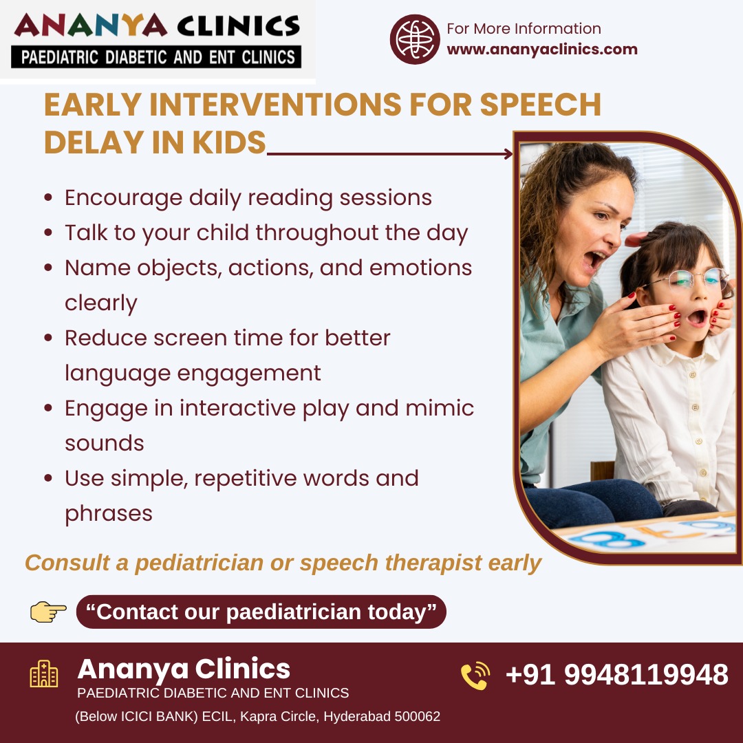 AnanyaDayCare's tweet image. Early intervention for speech delay helps kids build stronger language skills sooner. Don’t wait—act early and support their growth! #SpeechDelay #EarlyIntervention #ChildDevelopment #AnanyaClinics #ENTCare #FamilyCare
Call or WhatsApp: +91-9948119948 ananyaclinics.com